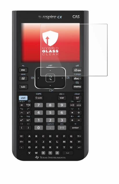 Abbildung des Geräts Texas Instruments Nspire CX CAS mit einer Vielzahl des Displayschutzes.