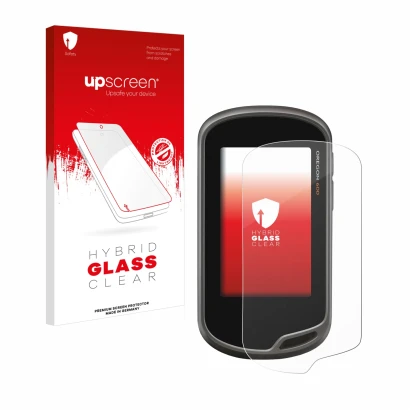 Vorderseite einer Produktverpackung mit dem Markenlogo upscreen. Daneben ist das Gerät Garmin Oregon 600 mit dem zugehörigen D