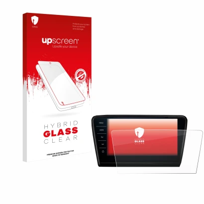 Vorderseite einer Produktverpackung mit dem Markenlogo upscreen. Daneben ist das Gerät Skoda Octavia 2017 Infotainment System 