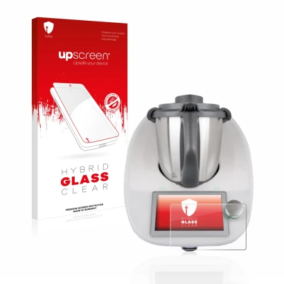 Vorderseite einer Produktverpackung mit dem Markenlogo upscreen. Daneben ist das Gerät Vorwerk Bimby TM6 mit dem zugehörigen D