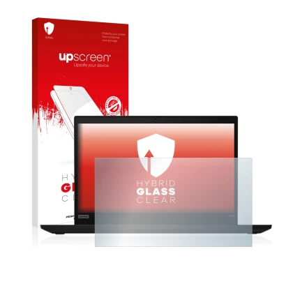 Vorderseite einer Produktverpackung mit dem Markenlogo upscreen. Daneben ist das Gerät Lenovo ThinkPad X390 Non-Touch mit dem 