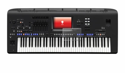 Abbildung des Geräts Yamaha Genos mit einer Vielzahl des Displayschutzes.