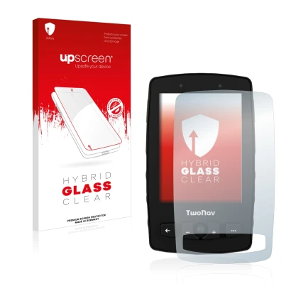 Vorderseite einer Produktverpackung mit dem Markenlogo upscreen. Daneben ist das Gerät TwoNav Aventura 2 mit dem zugehörigen D