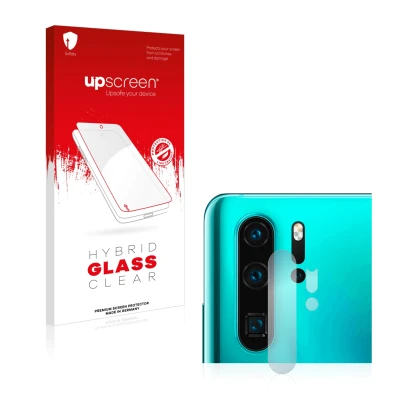 Vorderseite einer Produktverpackung mit dem Markenlogo upscreen. Daneben ist das Gerät Huawei P30 Pro New Edition (NUR Kameras