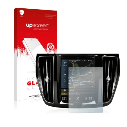 Vorderseite einer Produktverpackung mit dem Markenlogo upscreen. Daneben ist das Gerät Volvo S60 Sensus Connect 2020 mit dem z