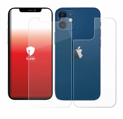 Abbildung des Geräts Apple iPhone 12 (Display+Rückseite) mit einer Vielzahl des Displayschutzes.