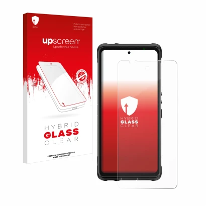 Vorderseite einer Produktverpackung mit dem Markenlogo upscreen. Daneben ist das Gerät Ulefone Armor 10 5G mit dem zugehörigen