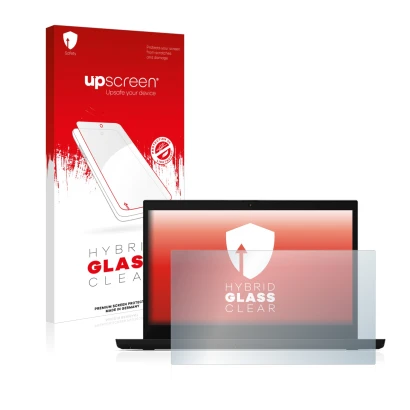 Vorderseite einer Produktverpackung mit dem Markenlogo upscreen. Daneben ist das Gerät Lenovo ThinkPad L15 mit dem zugehörigen