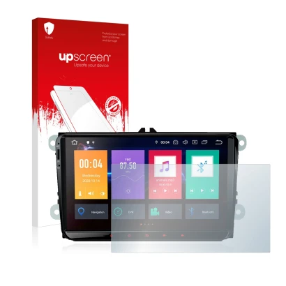 Vorderseite einer Produktverpackung mit dem Markenlogo upscreen. Daneben ist das Gerät Xtrons PBE90MTVL mit dem zugehörigen Di