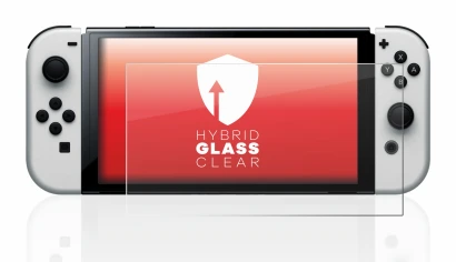 Abbildung des Geräts Nintendo Switch OLED-Modell mit einer Vielzahl des Displayschutzes.