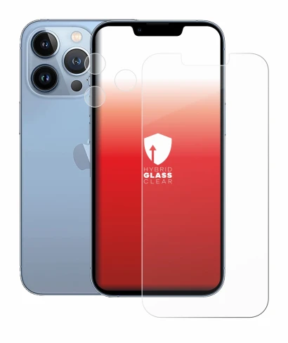 Abbildung des Geräts Apple iPhone 13 Pro (Display+Kamera) mit einer Vielzahl des Displayschutzes.