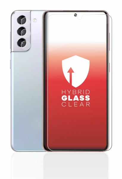 Abbildung des Geräts Samsung Galaxy S21 5G (Display+Kamera) mit einer Vielzahl des Displayschutzes.