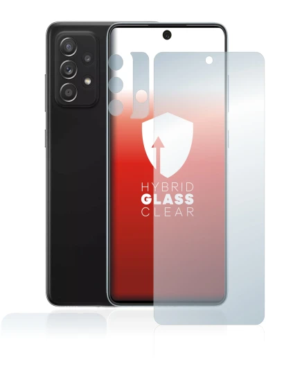 Abbildung des Geräts Samsung Galaxy A52 5G (Display+Kamera) mit einer Vielzahl des Displayschutzes.