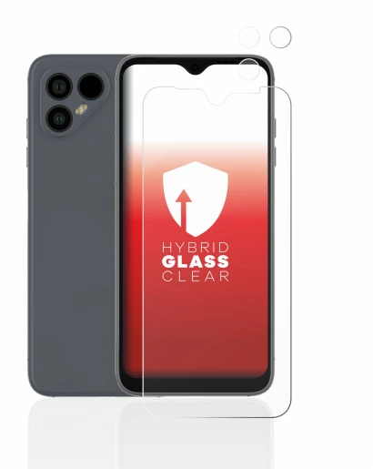 Abbildung des Geräts Fairphone 4 (Display+Kamera) mit einer Vielzahl des Displayschutzes.