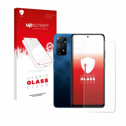 Vorderseite einer Produktverpackung mit dem Markenlogo upscreen. Daneben ist das Gerät Xiaomi Redmi Note 11 Pro 5G (Display+Ka
