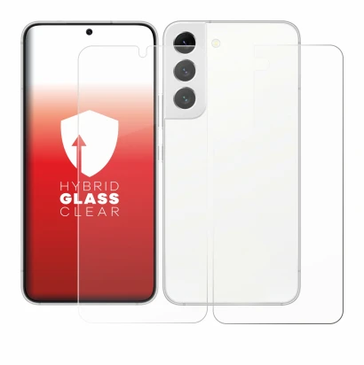Abbildung des Geräts Samsung Galaxy S22 5G (Display+Rückseite) mit einer Vielzahl des Displayschutzes.