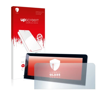 Vorderseite einer Produktverpackung mit dem Markenlogo upscreen. Daneben ist das Gerät MG 4 mit dem zugehörigen Displayschutz