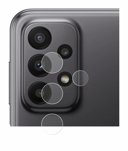 Abbildung des Geräts Samsung Galaxy A23 5G (NUR Kameraschutz) mit einer Vielzahl des Displayschutzes.