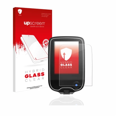 Vorderseite einer Produktverpackung mit dem Markenlogo upscreen. Daneben ist das Gerät Freestyle Libre 3 mit dem zugehörigen D