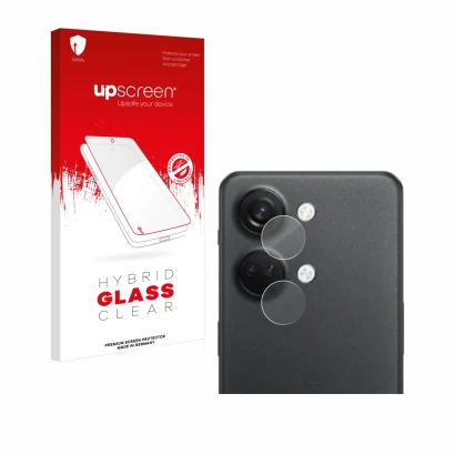 Vorderseite einer Produktverpackung mit dem Markenlogo upscreen. Daneben ist das Gerät OnePlus Nord 3 5G (NUR Kameraschutz) mi