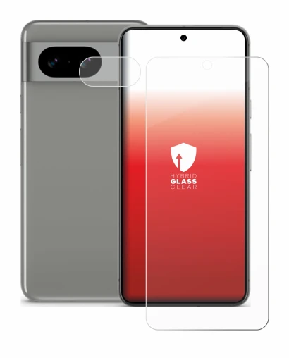 Abbildung des Geräts Google Pixel 8 (Display+Kamera) mit einer Vielzahl des Displayschutzes.