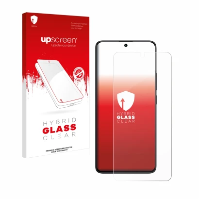 Vorderseite einer Produktverpackung mit dem Markenlogo upscreen. Daneben ist das Gerät Xiaomi Redmi Note 13 Pro 5G mit dem zug