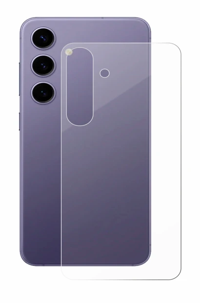Abbildung des Geräts Samsung Galaxy S24 (Rückseite) mit einer Vielzahl des Displayschutzes.