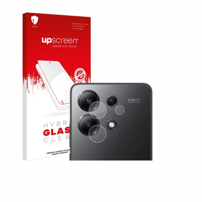 Vorderseite einer Produktverpackung mit dem Markenlogo upscreen. Daneben ist das Gerät Xiaomi Redmi Note 13 (NUR Kameraschutz)