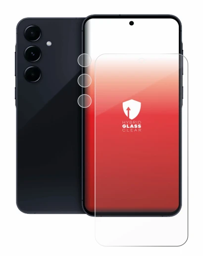 Abbildung des Geräts Samsung Galaxy A55 5G (Display+Kamera) mit einer Vielzahl des Displayschutzes.