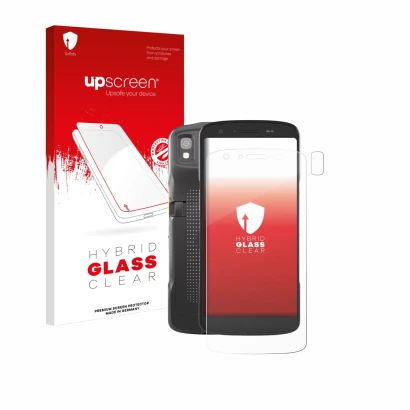 Vorderseite einer Produktverpackung mit dem Markenlogo upscreen. Daneben ist das Gerät Zebra TC22 (Display+Kamera) mit dem zug