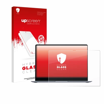 Vorderseite einer Produktverpackung mit dem Markenlogo upscreen. Daneben ist das Gerät Samsung Galaxy Book4 Edge 14