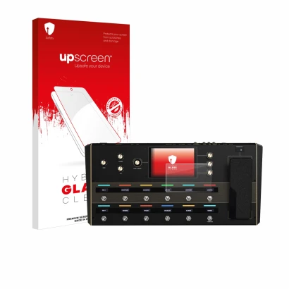 Vorderseite einer Produktverpackung mit dem Markenlogo upscreen. Daneben ist das Gerät Headrush Prime mit dem zugehörigen Disp