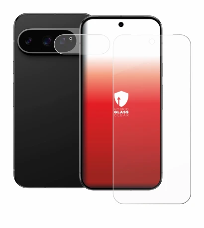 Abbildung des Geräts Google Pixel 9 Pro XL (Display+Kamera) mit einer Vielzahl des Displayschutzes.