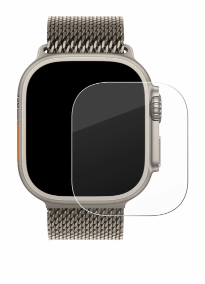 Abbildung des Geräts Apple Watch Ultra 3 mit einer Vielzahl des Displayschutzes.