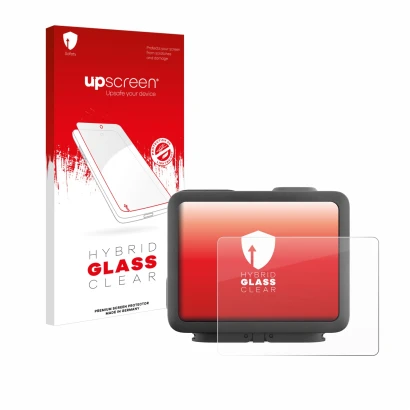 Vorderseite einer Produktverpackung mit dem Markenlogo upscreen. Daneben ist das Gerät GoPro Hero 4k mit dem zugehörigen Displ