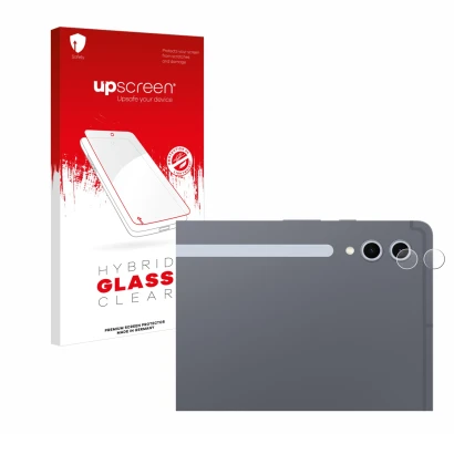 Vorderseite einer Produktverpackung mit dem Markenlogo upscreen. Daneben ist das Gerät Samsung Galaxy Tab S10 Ultra 5G (NUR Ka