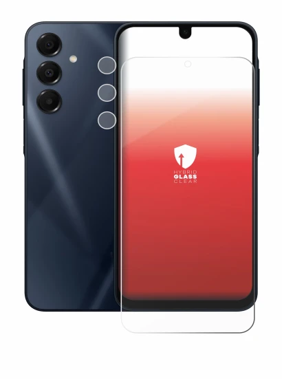 Abbildung des Geräts Samsung Galaxy A16 5G (Display+Kamera) mit einer Vielzahl des Displayschutzes.