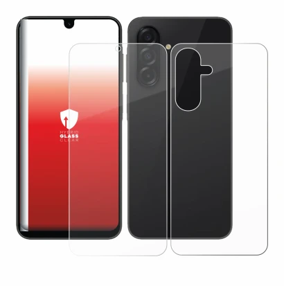 Abbildung des Geräts Samsung Galaxy A26 5G (Display+Rückseite) mit einer Vielzahl des Displayschutzes.