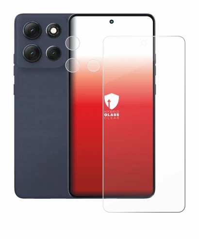 Abbildung des Geräts Motorola Moto G86 (Display+Kamera) mit einer Vielzahl des Displayschutzes.