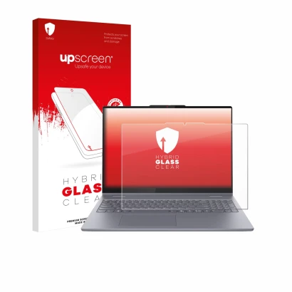 Vorderseite einer Produktverpackung mit dem Markenlogo upscreen. Daneben ist das Gerät Lenovo IdeaPad 5 2-in-1 14AKP10 mit dem