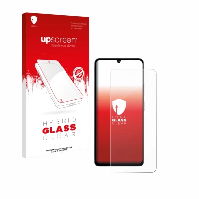 Vorderseite einer Produktverpackung mit dem Markenlogo upscreen. Daneben ist das Gerät Doogee Note 59 Pro Plus mit dem zugehör