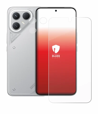 Abbildung des Geräts Tecno Pova 7 Pro (Display+Kamera) mit einer Vielzahl des Displayschutzes.