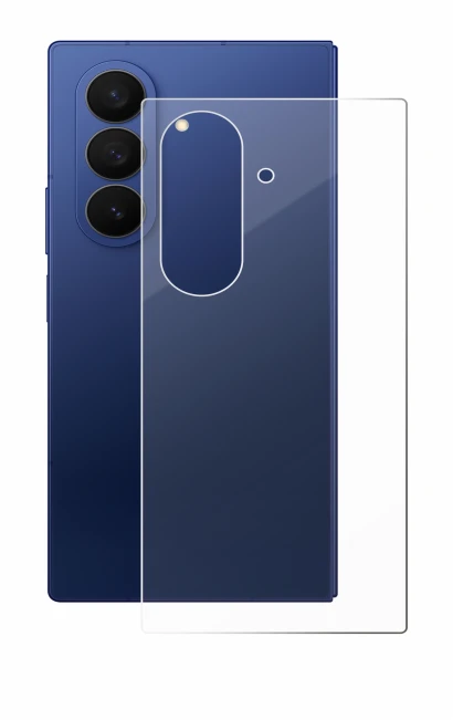 Abbildung des Geräts Samsung Galaxy Z Fold 7 (Rückseite) mit einer Vielzahl des Displayschutzes.