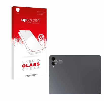 Vorderseite einer Produktverpackung mit dem Markenlogo upscreen. Daneben ist das Gerät Samsung Galaxy Tab S11 Ultra (NUR Kamer