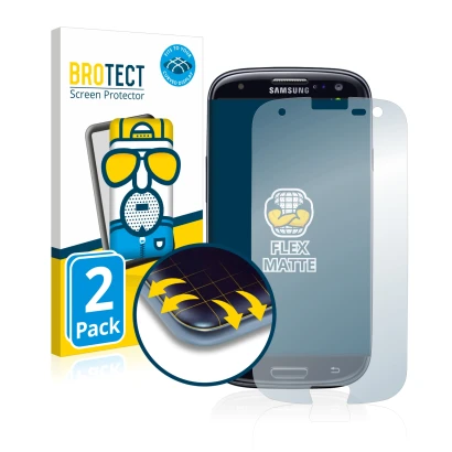 Vorderseite einer Produktverpackung mit dem Markenlogo BROTECT. Daneben ist das Gerät Samsung Galaxy S3 Neo I9300I mit dem zug