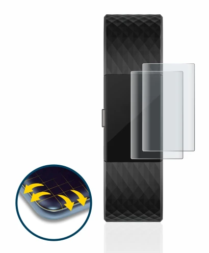 Abbildung des Geräts Fitbit Charge 2 mit einer Vielzahl des Displayschutzes.