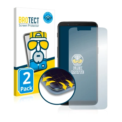 Vorderseite einer Produktverpackung mit dem Markenlogo BROTECT. Daneben ist das Gerät OnePlus 5T mit dem zugehörigen Displaysc