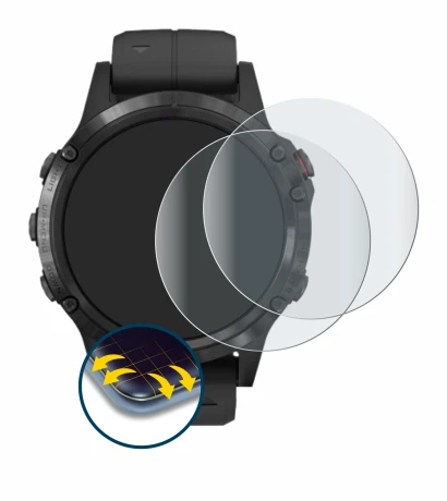 Abbildung des Geräts Garmin Fenix 5 Plus (47 mm) mit einer Vielzahl des Displayschutzes.