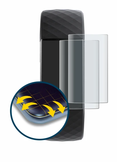 Abbildung des Geräts Fitbit Charge 3 mit einer Vielzahl des Displayschutzes.