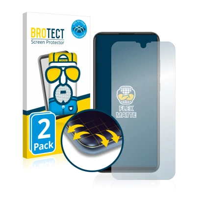 Vorderseite einer Produktverpackung mit dem Markenlogo BROTECT. Daneben ist das Gerät Huawei P smart 2019 mit dem zugehörigen 